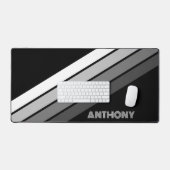 Retro Monochroom Grijs Wit Strepen Kunst op Zwart Bureaumat (Keyboard & Muis)