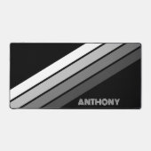 Retro Monochroom Grijs Wit Strepen Kunst op Zwart Bureaumat (Voorkant)