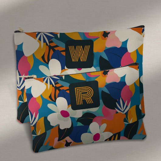 Retro Monogram 70s Boho Modern Bloemen Patroon Etui