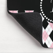 Retro Monogram Argyle Patroon Roze Zwart wit Muismat (Hoek)