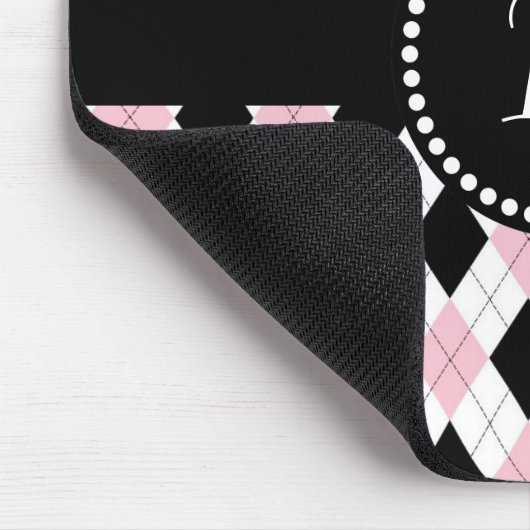 Retro Monogram Argyle Patroon Roze Zwart wit Muismat (Hoek)