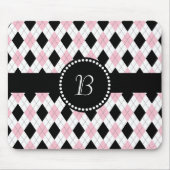 Retro Monogram Argyle Patroon Roze Zwart wit Muismat (Voorkant)