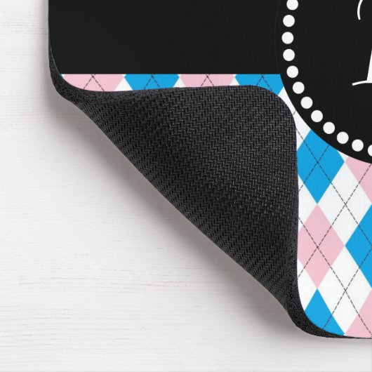 Retro Monogram Argyle Pattern Roze Blauw Muismat (Hoek)