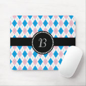 Retro Monogram Argyle Pattern Roze Blauw Muismat (Met muis)