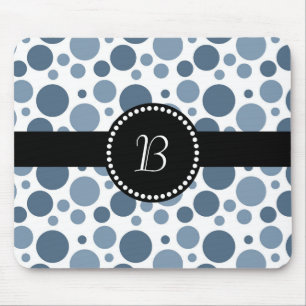 Retro Monogram Blue Polka Dot Muismat
