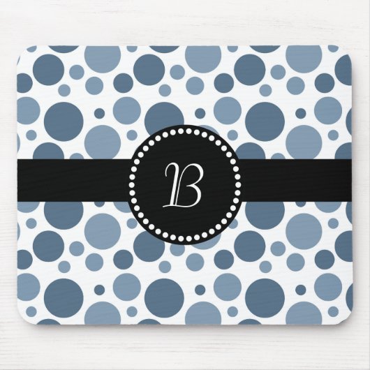 Retro Monogram Blue Polka Dot Muismat (Voorkant)