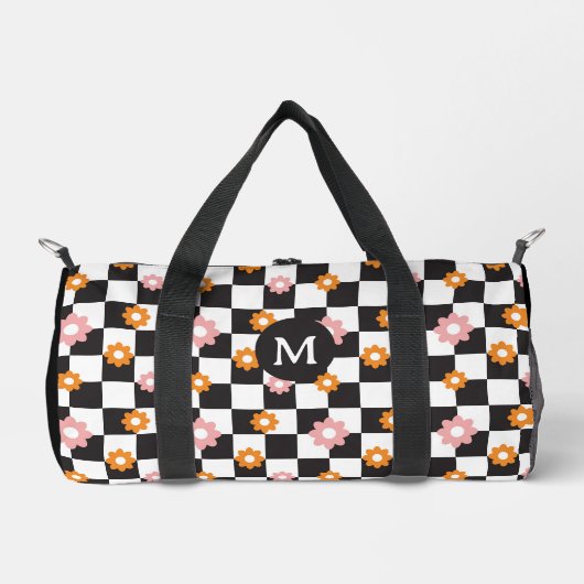 Retro Monogram Daisy Flower Checkerboard Patroon Plunjezak (Voorkant)