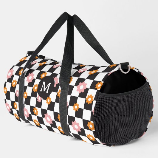 Retro Monogram Daisy Flower Checkerboard Patroon Plunjezak (Rechterhoek)