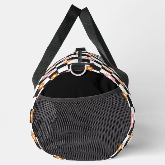 Retro Monogram Daisy Flower Checkerboard Patroon Plunjezak (Rechts)