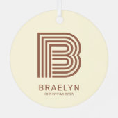 Retro Monogram en naam Brown en Taupe Metalen Ornament (Achterkant)
