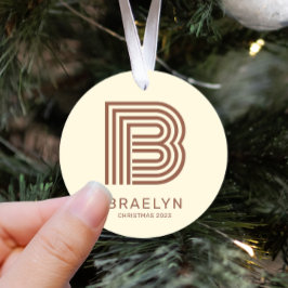 Retro Monogram en naam Brown en Taupe Metalen Ornament