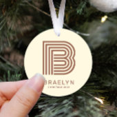 Retro Monogram en naam Brown en Taupe Metalen Ornament