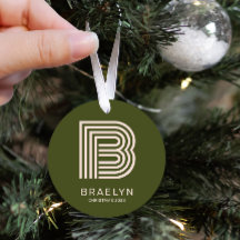 Retro Monogram en Naam Oranje en Groene Kerstmis