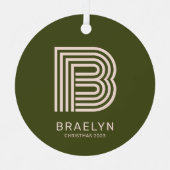 Retro Monogram en Naam Oranje en Groene Kerstmis Metalen Ornament (Voorkant)