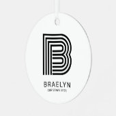 Retro Monogram en Naam Zwarte en Witte Kerstmis Metalen Ornament (Voorkant links)