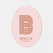 Retro Monogram en Roze Terracotta Kerstmis Metalen Ornament (Voorkant links)