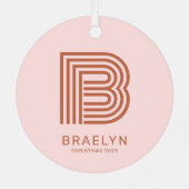 Retro Monogram en Roze Terracotta Kerstmis Metalen Ornament (Achterkant)