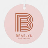 Retro Monogram en Roze Terracotta Kerstmis Metalen Ornament (Voorkant)