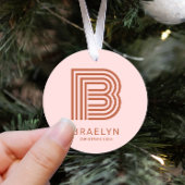 Retro Monogram en Roze Terracotta Kerstmis Metalen Ornament