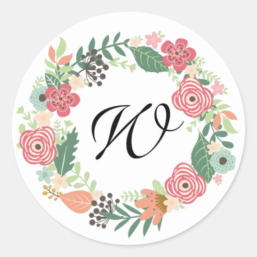 Retro  monogram Floral krans stickers (Voorkant)