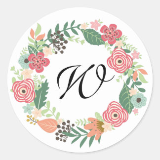 Retro monogram Floral krans stickers