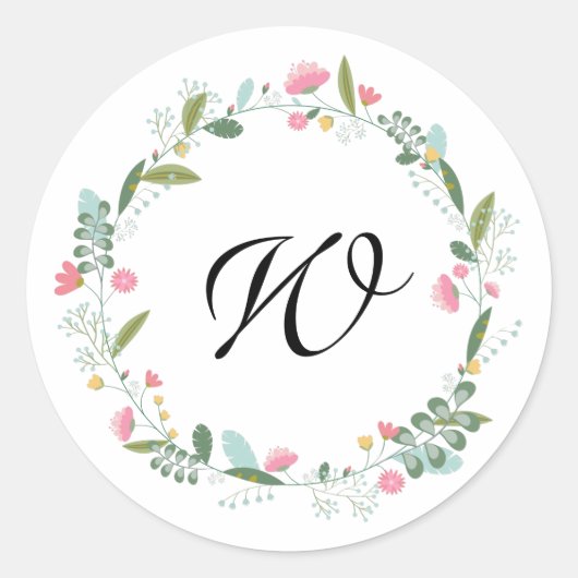 Retro  monogram Floral krans stickers (Voorkant)