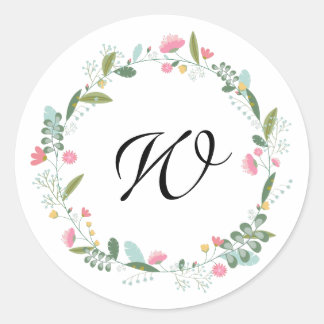 Retro  monogram Floral krans stickers