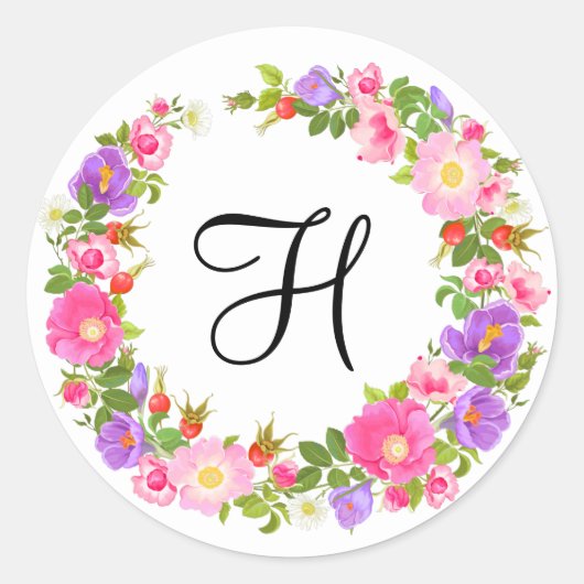 Retro  monogram Floral krans stickers (Voorkant)
