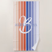 Retro Monogram Gestreepte Strandhanddoek Aangepast Strandlaken (Voorkant)