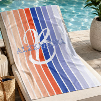 Retro Monogram Gestreepte Strandhanddoek Aangepast Strandlaken