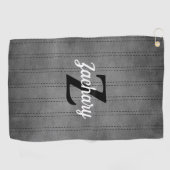 Retro Monogram Grijze Pinstripes Golfhanddoek (Horizontaal)
