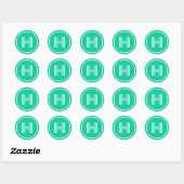 Retro Monogram Initiaal Caribisch groen Ronde Sticker (Vel)