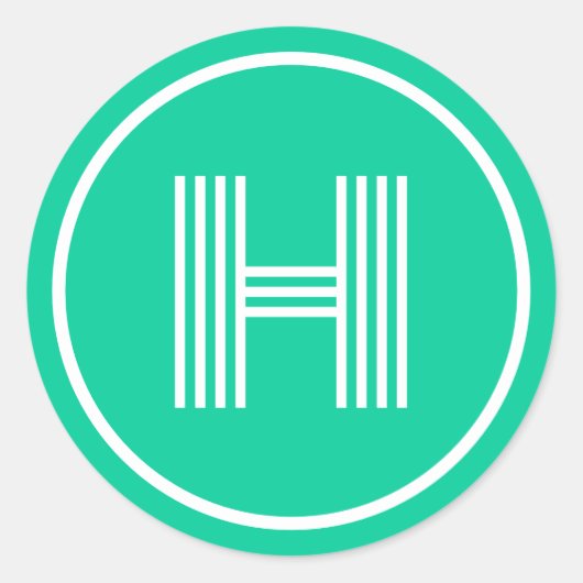 Retro Monogram Initiaal Caribisch groen Ronde Sticker (Voorkant)