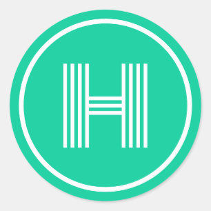 Retro Monogram Initiaal Caribisch groen Ronde Sticker