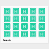 Retro Monogram Initiaal Caribisch groen Vierkante Sticker (Vel)