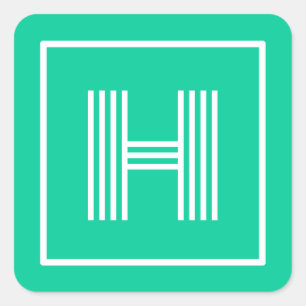 Retro Monogram Initiaal Caribisch groen Vierkante Sticker