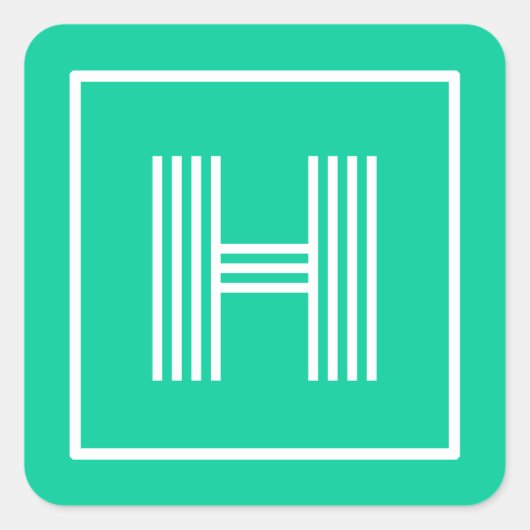 Retro Monogram Initiaal Caribisch groen Vierkante Sticker (Voorkant)