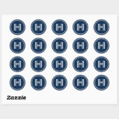Retro Monogram Initiaal Oxford Blauw Ronde Sticker (Vel)