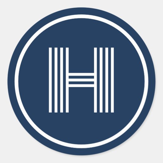 Retro Monogram Initiaal Oxford Blauw Ronde Sticker (Voorkant)