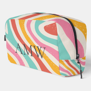 Retro Monogram Kleurrijke Golvende Strepen Ritsslu Toilettasje