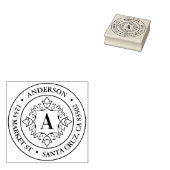 Retro Monogram Lijst Ronde Retouradres Rubberstempel (Gestempeld)