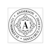 Retro Monogram Lijst Ronde Retouradres Rubberstempel (Afrduk)