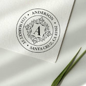 Retro Monogram Lijst Ronde Retouradres Rubberstempel