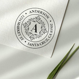 Retro Monogram Lijst Ronde Retouradres Rubberstempel