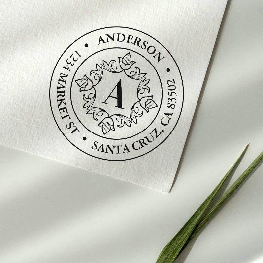 Retro Monogram Lijst Ronde Retouradres Rubberstempel