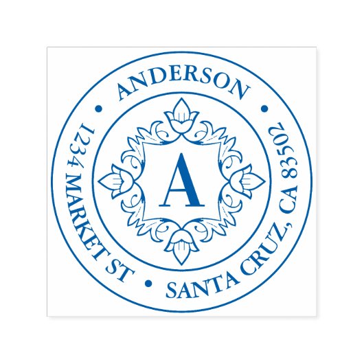 Retro Monogram Lijst Ronde Retouradres Zelfinktende Stempel (Design)