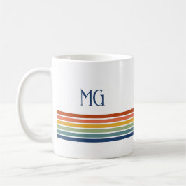 Retro Monogram Minimalistische Strepen Koffiemok