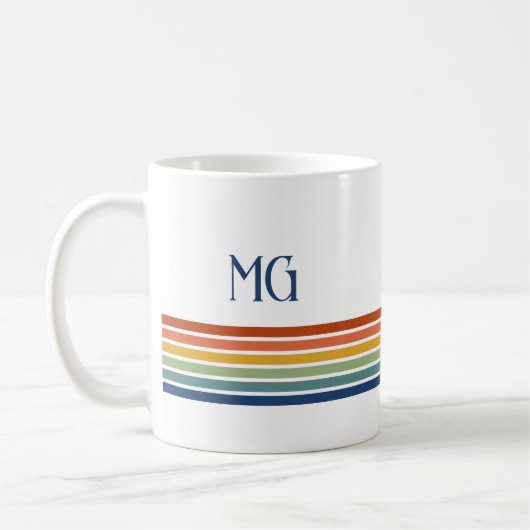 Retro Monogram Minimalistische Strepen Koffiemok (Links)