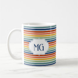 Retro Monogram Minimalistische Strepen Koffiemok