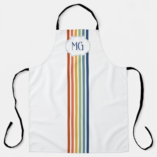 Retro Monogram Minimalistische Strepen Schort (Voorkant)